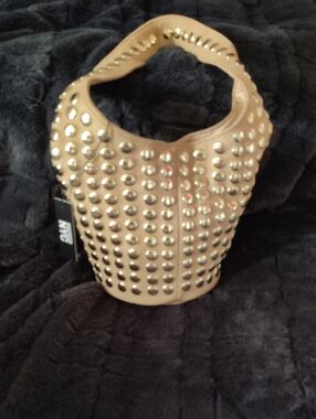 Beige Studded Shoulder Bag with Handle